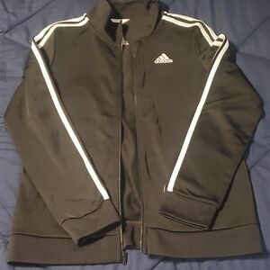 Adidas Men's Black Windbreaker with White Stripes